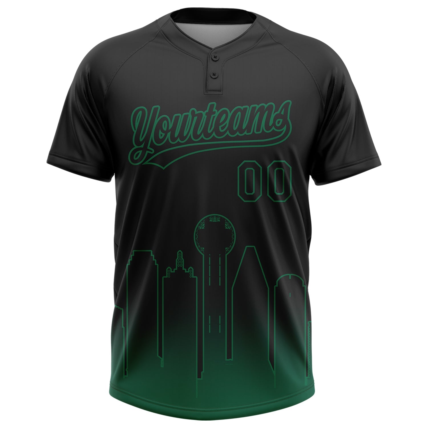 Custom Black Kelly Green Dallas City Edition Gradient Two-Button Unisex Softball Jersey