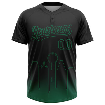 Custom Black Kelly Green Dallas City Edition Gradient Two-Button Unisex Softball Jersey