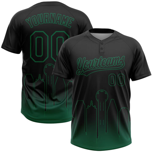 Custom Black Kelly Green Dallas City Edition Gradient Two-Button Unisex Softball Jersey