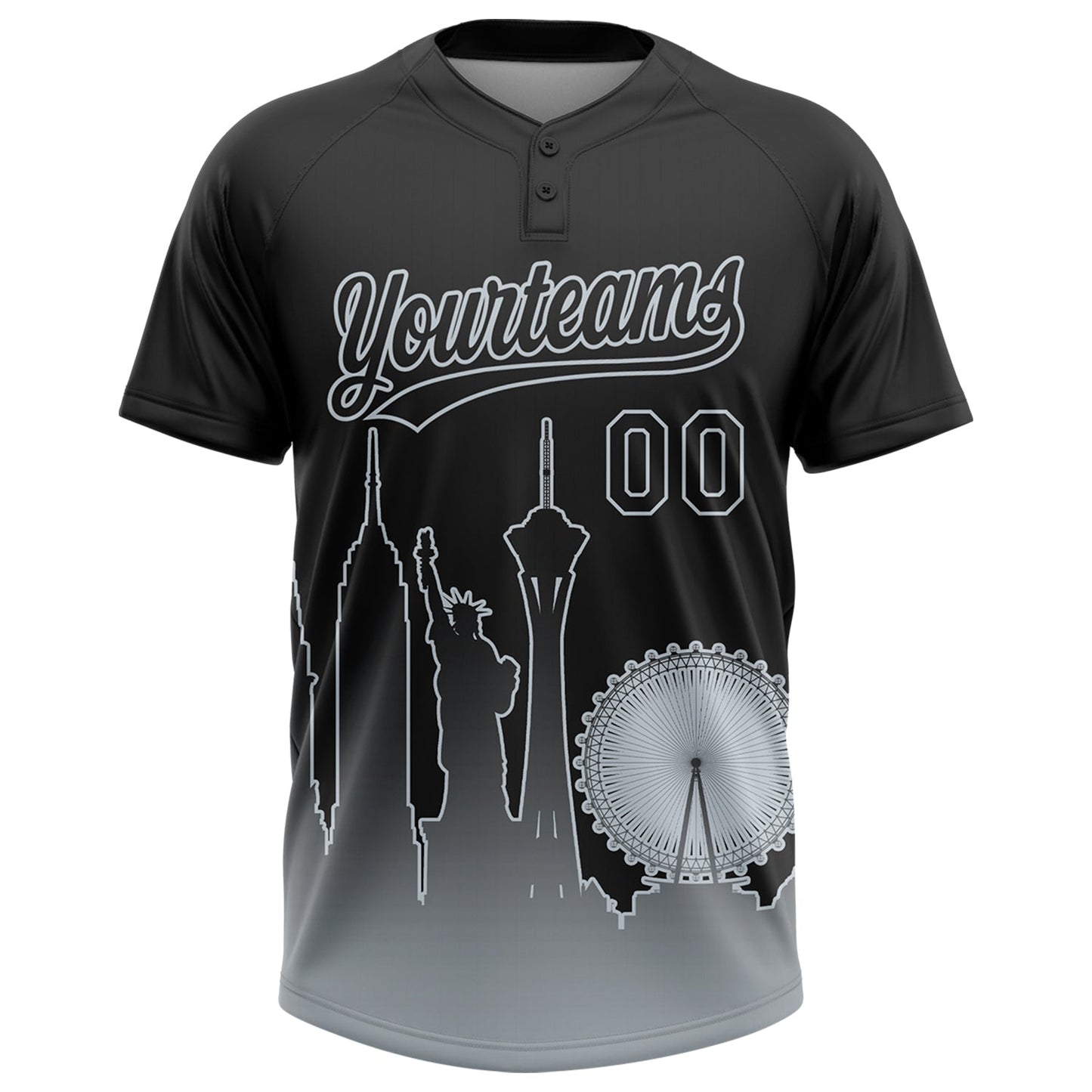 Custom Black Silver Las Vegas City Edition Gradient Two-Button Unisex Softball Jersey
