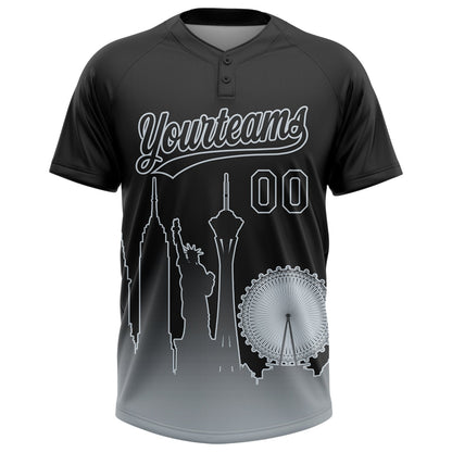 Custom Black Silver Las Vegas City Edition Gradient Two-Button Unisex Softball Jersey