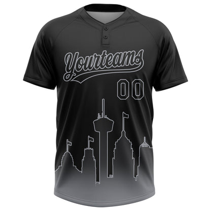 Custom Black Gray San Antonio City Edition Gradient Two-Button Unisex Softball Jersey