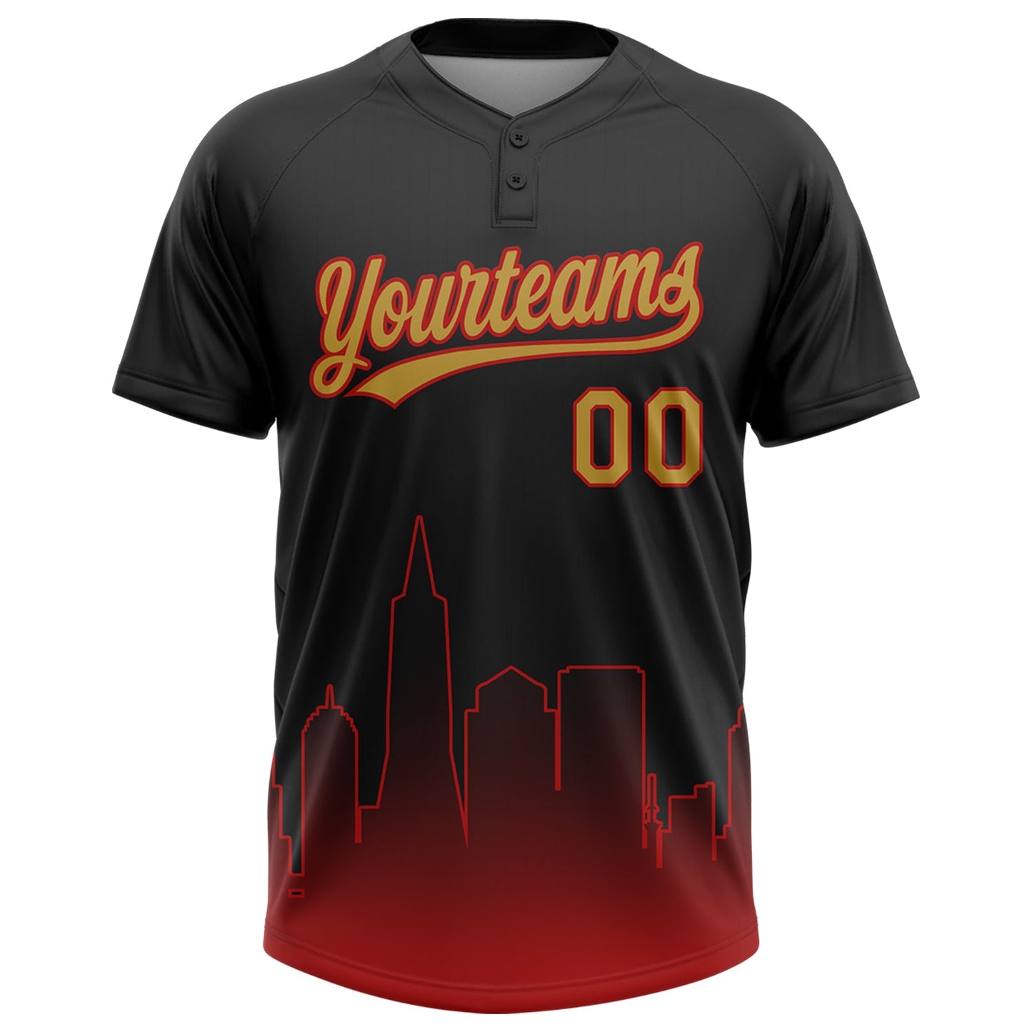 Custom Black Old Gold-Red San Francisco City Edition Gradient Two-Button Unisex Softball Jersey