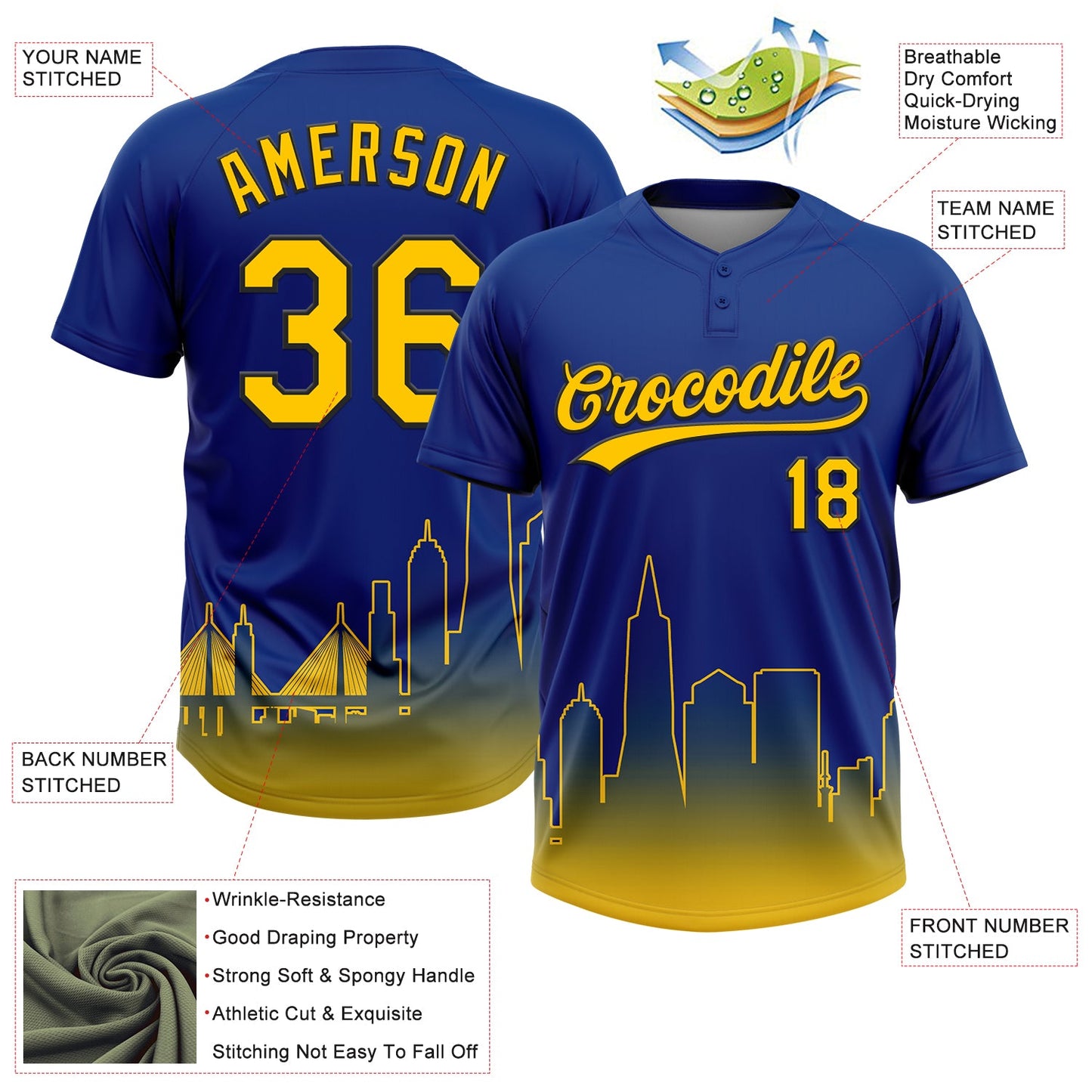 Custom Royal Yellow-Black San Francisco City Edition Gradient Two-Button Unisex Softball Jersey