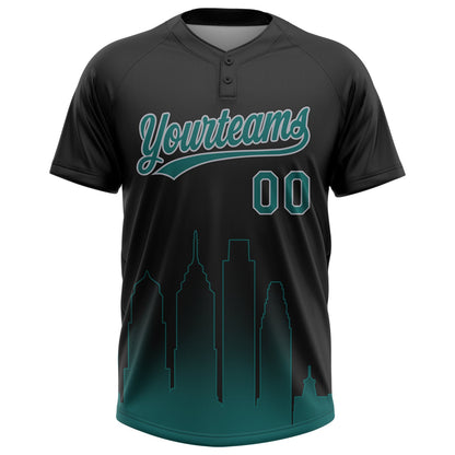 Custom Black Midnight Green-Gray Philadelphia City Edition Gradient Two-Button Unisex Softball Jersey