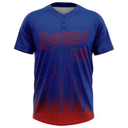 Custom Royal Red Philadelphia City Edition Gradient Two-Button Unisex Softball Jersey