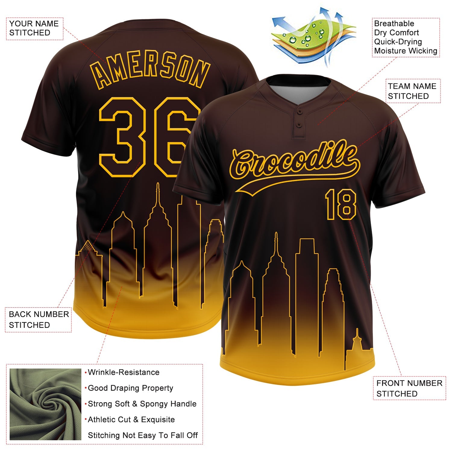 Custom Brown Gold San Diego City Edition Gradient Two-Button Unisex Softball Jersey