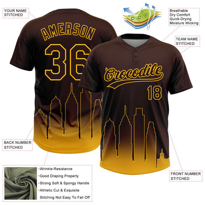 Custom Brown Gold San Diego City Edition Gradient Two-Button Unisex Softball Jersey