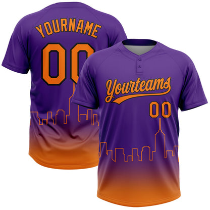 Custom Purple Bay Orange-Black Phoenix City Edition Gradient Two-Button Unisex Softball Jersey