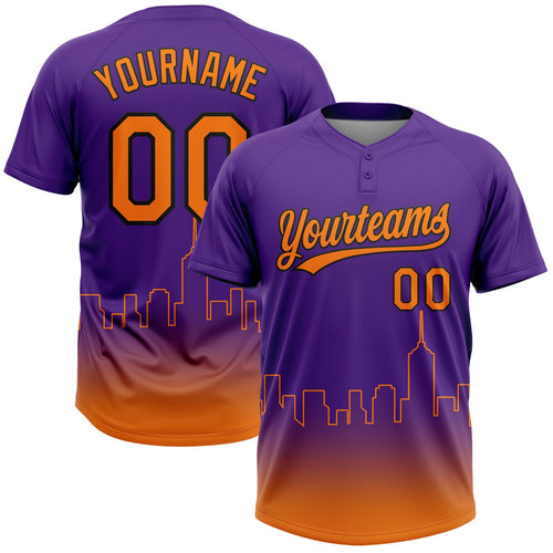 Custom Purple Bay Orange-Black Phoenix City Edition Gradient Two-Button Unisex Softball Jersey