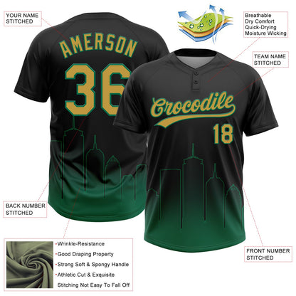 Custom Black Old Gold-Kelly Green Boston City Edition Gradient Two-Button Unisex Softball Jersey