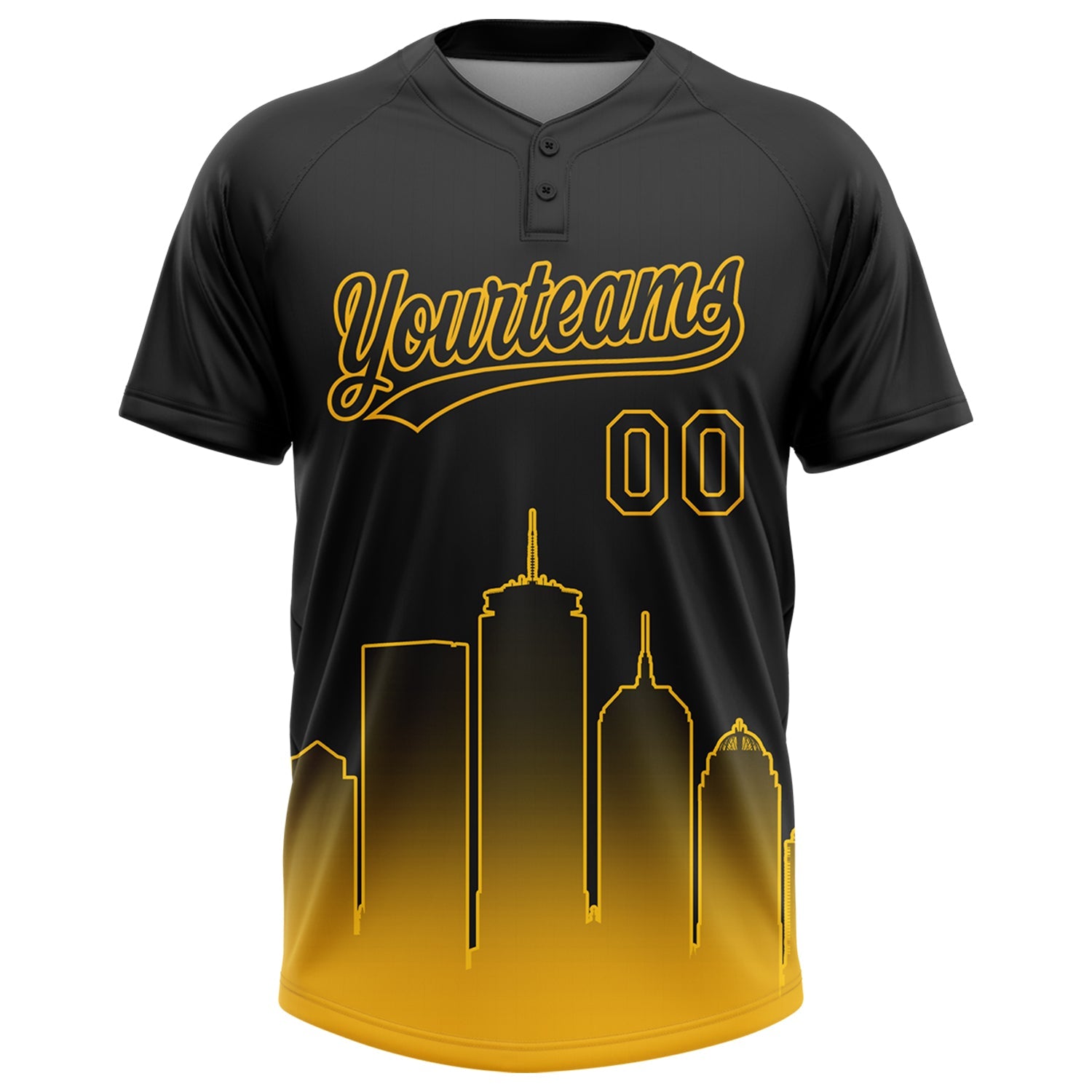 Custom Black Gold Boston City Edition Gradient Two-Button Unisex Softball Jersey