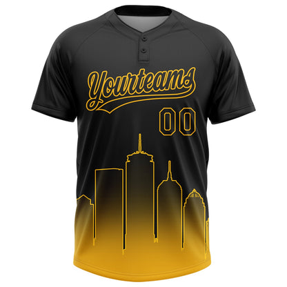 Custom Black Gold Boston City Edition Gradient Two-Button Unisex Softball Jersey
