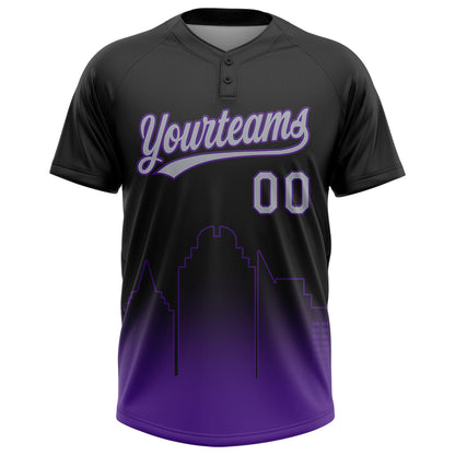 Custom Black Gray-Purple Sacramento City Edition Gradient Two-Button Unisex Softball Jersey