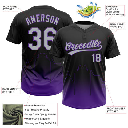 Custom Black Gray-Purple Sacramento City Edition Gradient Two-Button Unisex Softball Jersey