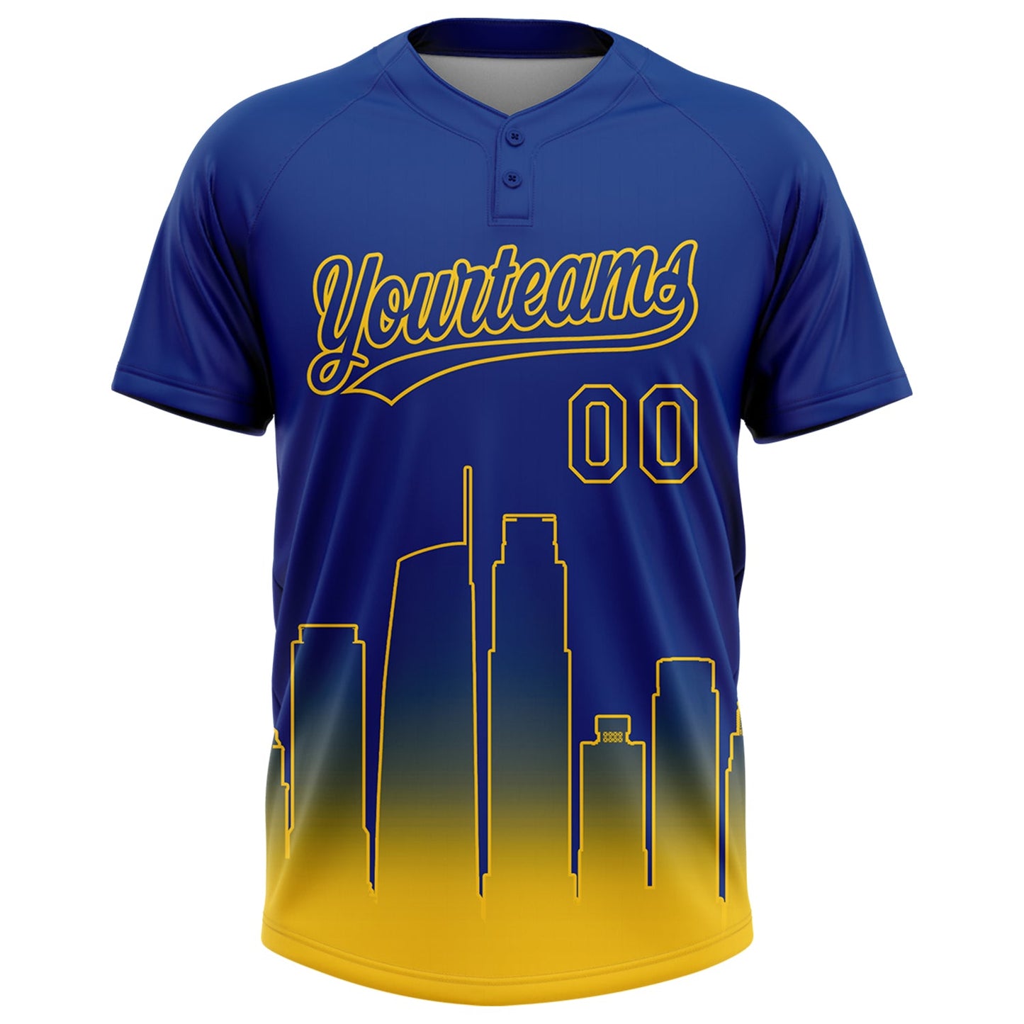 Custom Royal Yellow Los Angeles City Edition Gradient Two-Button Unisex Softball Jersey