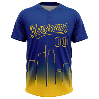 Custom Royal Yellow Los Angeles City Edition Gradient Two-Button Unisex Softball Jersey