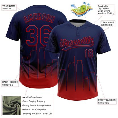 Custom Navy Red Los Angeles City Edition Gradient Two-Button Unisex Softball Jersey