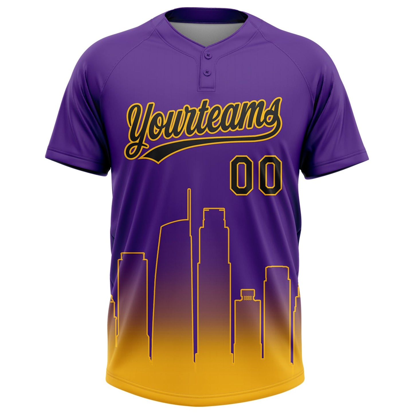 Custom Purple Black-Gold Los Angeles City Edition Gradient Two-Button Unisex Softball Jersey