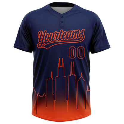 Custom Navy Orange Chicago City Edition Gradient Two-Button Unisex Softball Jersey