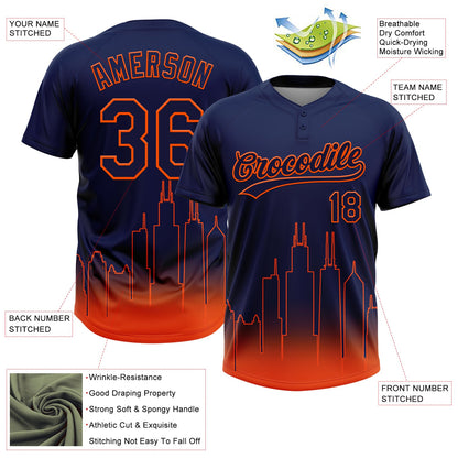 Custom Navy Orange Chicago City Edition Gradient Two-Button Unisex Softball Jersey