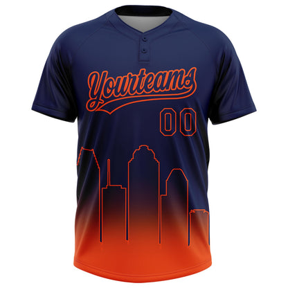 Custom Navy Orange Houston City Edition Gradient Two-Button Unisex Softball Jersey