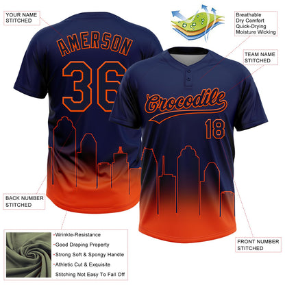 Custom Navy Orange Houston City Edition Gradient Two-Button Unisex Softball Jersey
