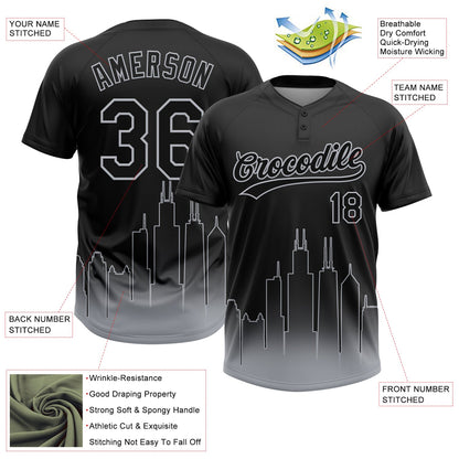 Custom Black Gray Chicago City Edition Gradient Two-Button Unisex Softball Jersey
