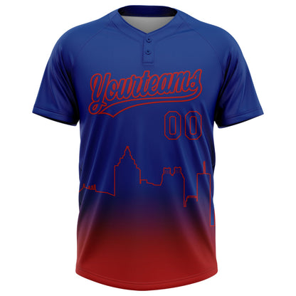 Custom Royal Red Atlanta City Edition Gradient Two-Button Unisex Softball Jersey