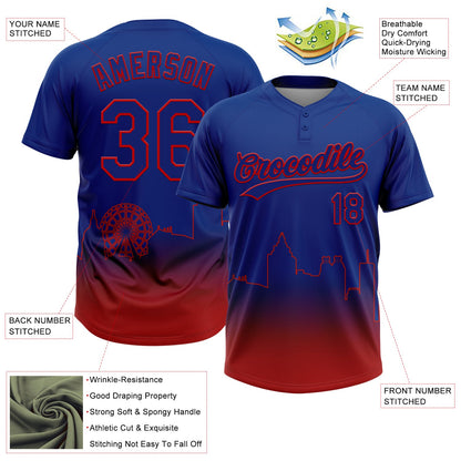 Custom Royal Red Atlanta City Edition Gradient Two-Button Unisex Softball Jersey