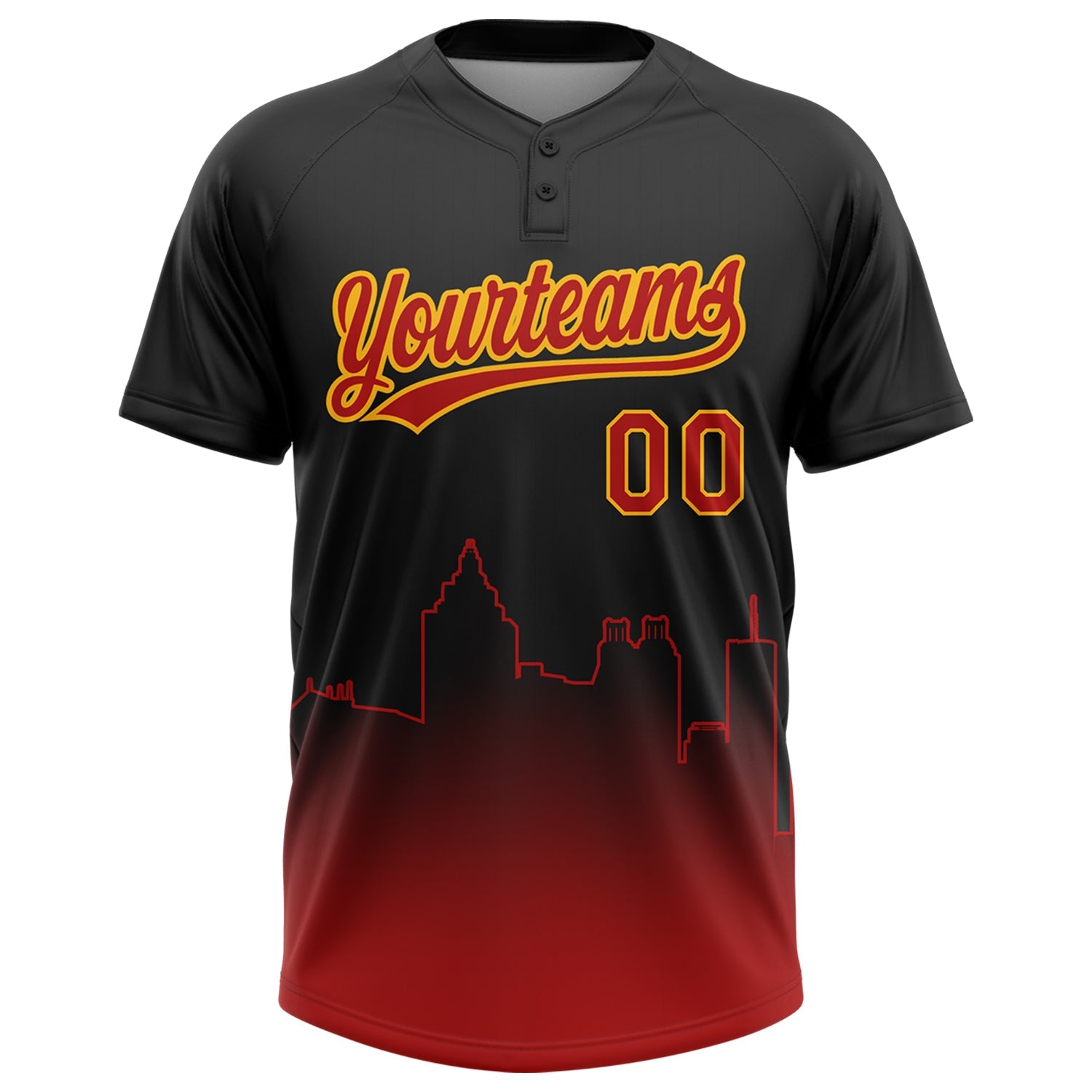 Custom Black Red-Gold Atlanta City Edition Gradient Two-Button Unisex Softball Jersey