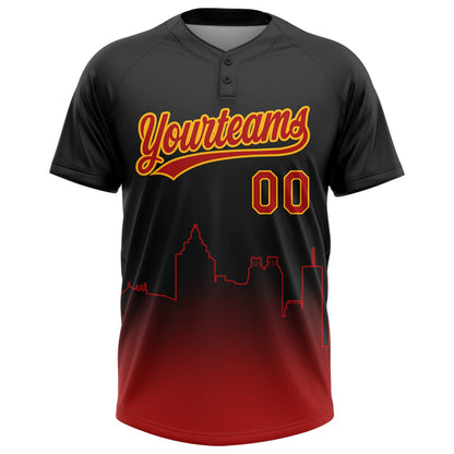Custom Black Red-Gold Atlanta City Edition Gradient Two-Button Unisex Softball Jersey
