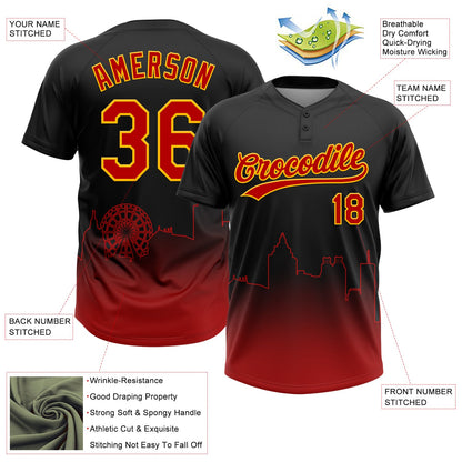 Custom Black Red-Gold Atlanta City Edition Gradient Two-Button Unisex Softball Jersey