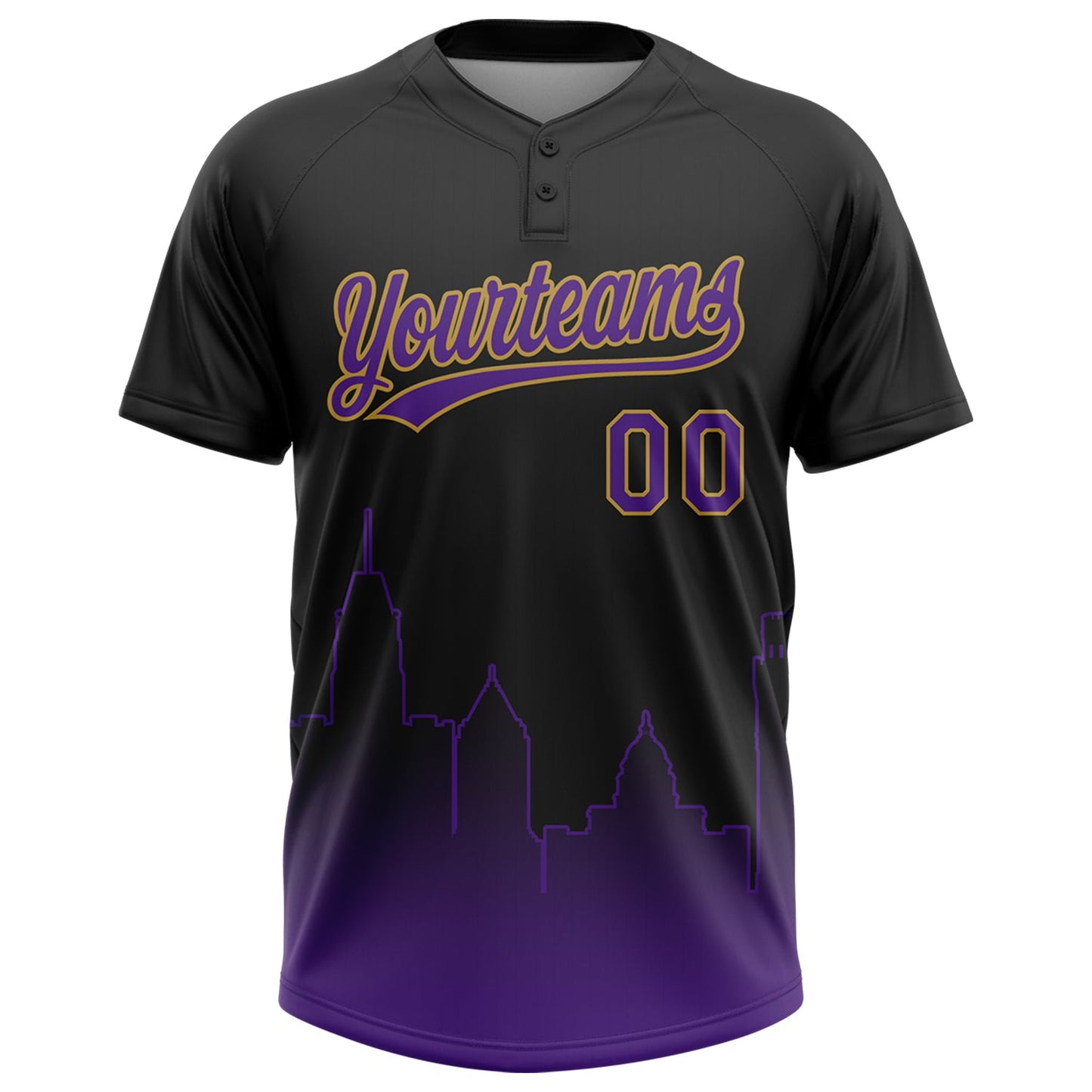 Custom Black Purple-Old Gold Baltimore City Edition Gradient Two-Button Unisex Softball Jersey