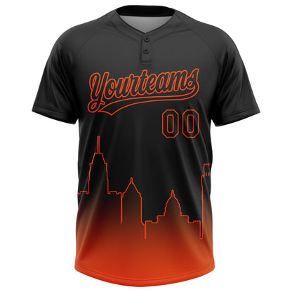 Custom Black Orange Baltimore City Edition Gradient Two-Button Unisex Softball Jersey