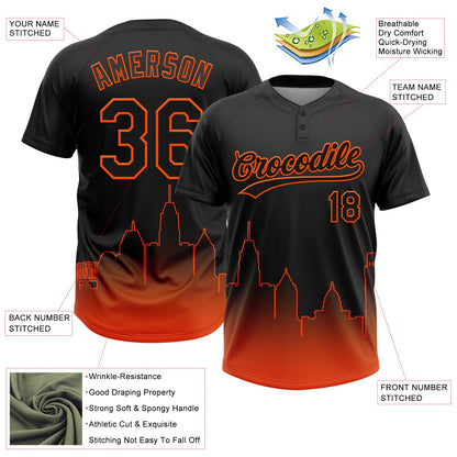 Custom Black Orange Baltimore City Edition Gradient Two-Button Unisex Softball Jersey