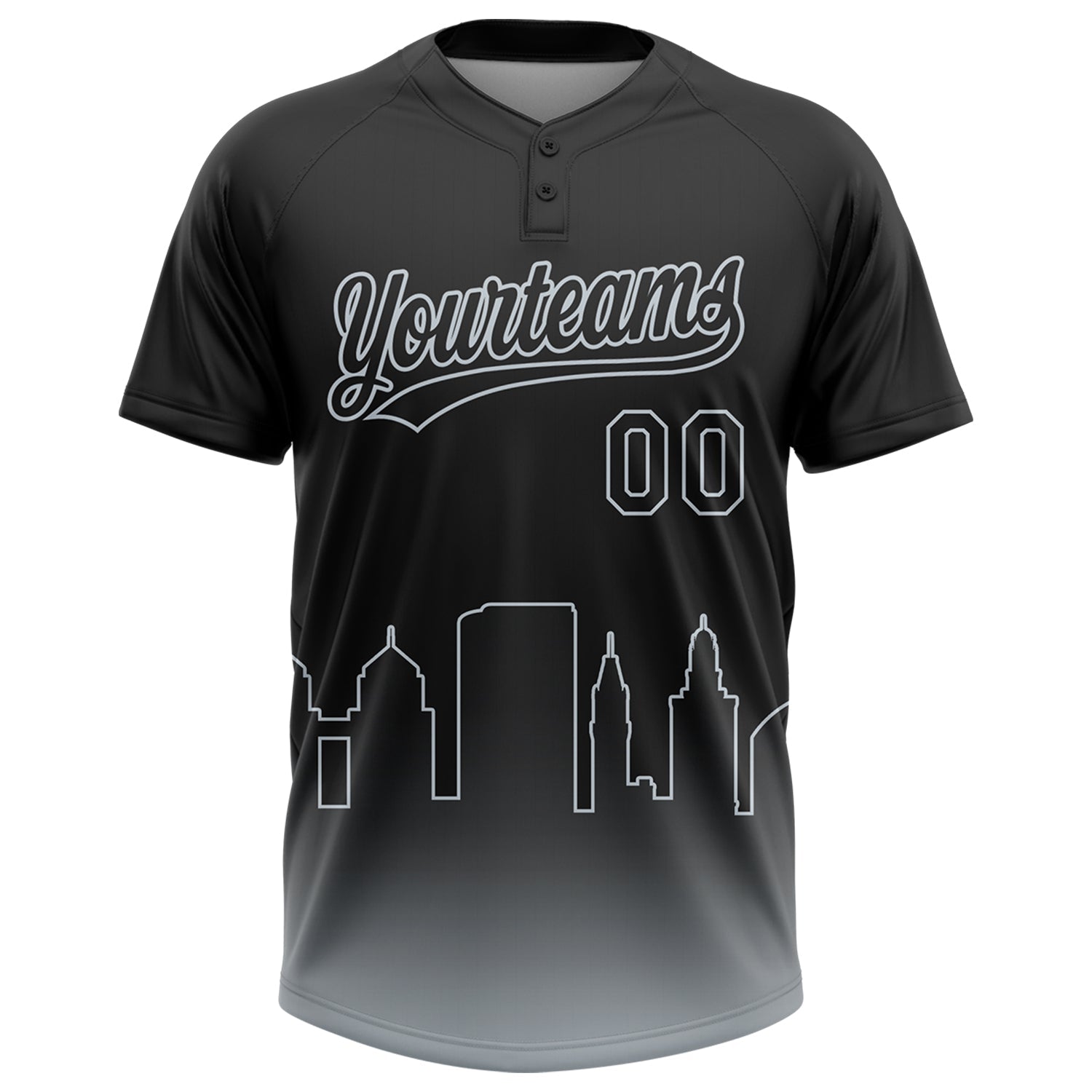 Custom Black Silver Oakland City Edition Gradient Two-Button Unisex Softball Jersey