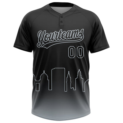 Custom Black Silver Oakland City Edition Gradient Two-Button Unisex Softball Jersey