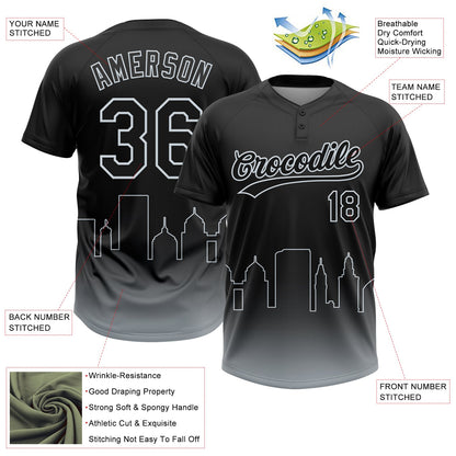 Custom Black Silver Oakland City Edition Gradient Two-Button Unisex Softball Jersey
