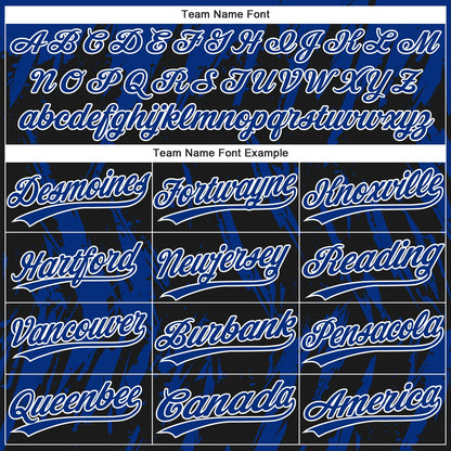 Custom Black Royal-White Splatter Torn Sharp Brush Stroke Two-Button Unisex Softball Jersey