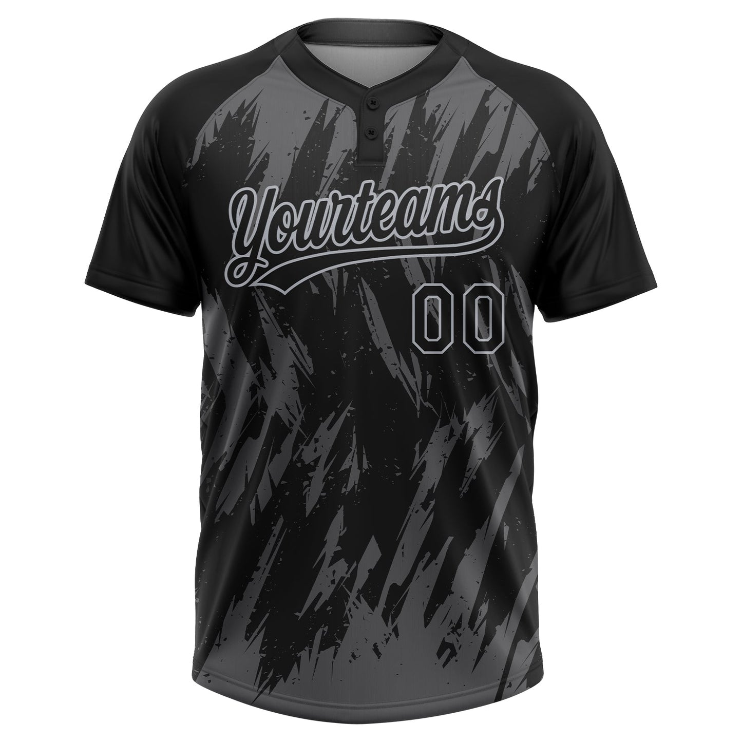 Custom Black Steel Gray-Gray Splatter Torn Sharp Brush Stroke Two-Button Unisex Softball Jersey