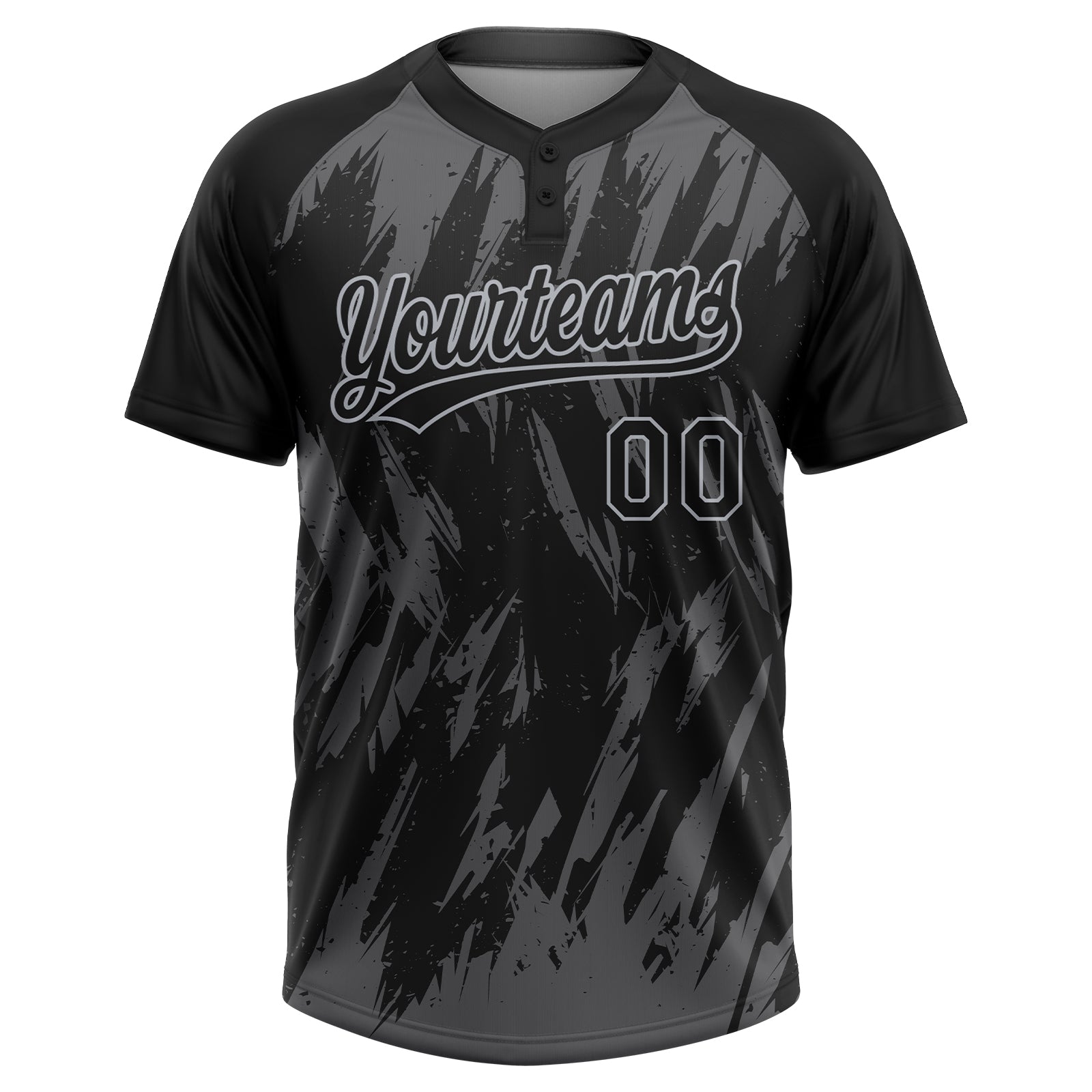 Custom Black Steel Gray-Gray Splatter Torn Sharp Brush Stroke Two-Button Unisex Softball Jersey