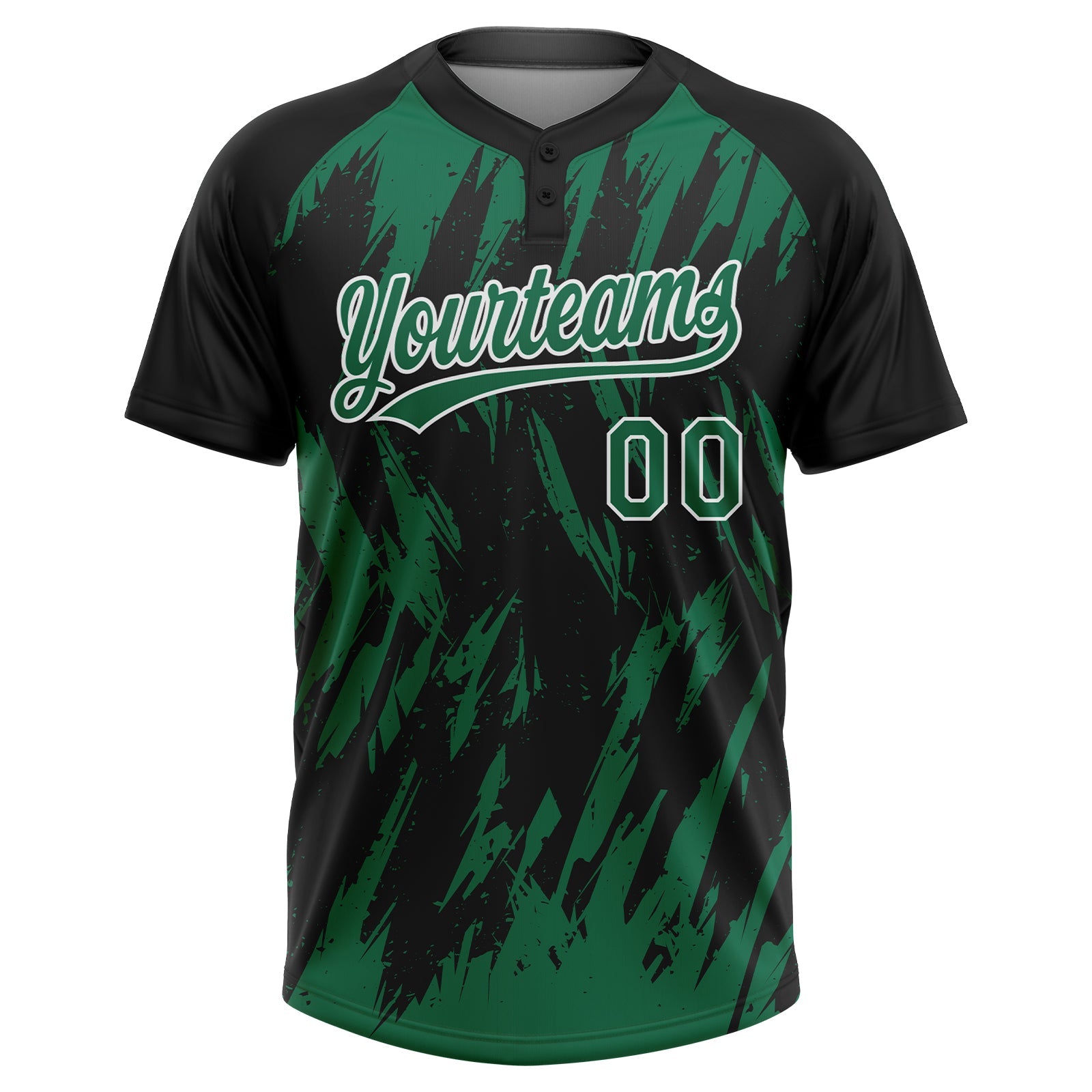 Custom Black Kelly Green-White Splatter Torn Sharp Brush Stroke Two-Button Unisex Softball Jersey