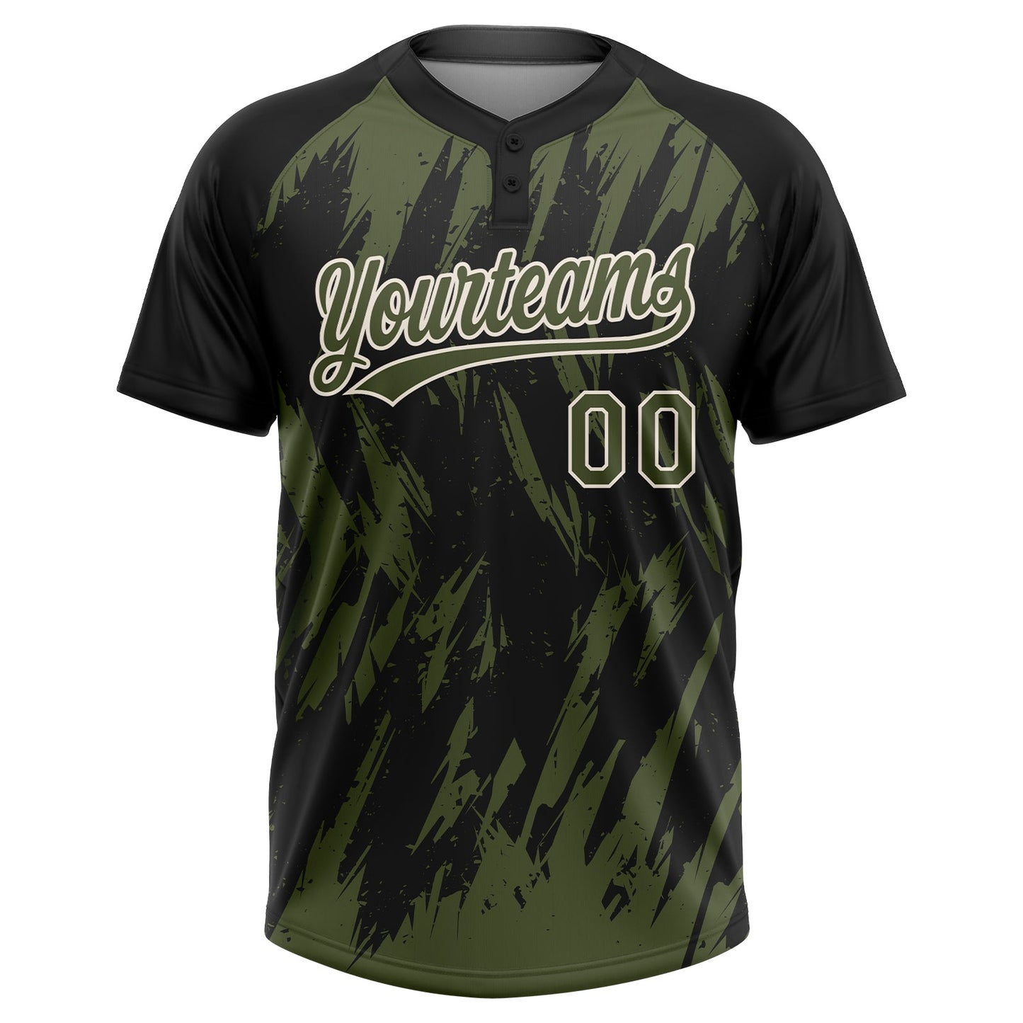 Custom Black Olive-Cream Splatter Torn Sharp Brush Stroke Two-Button Unisex Softball Jersey