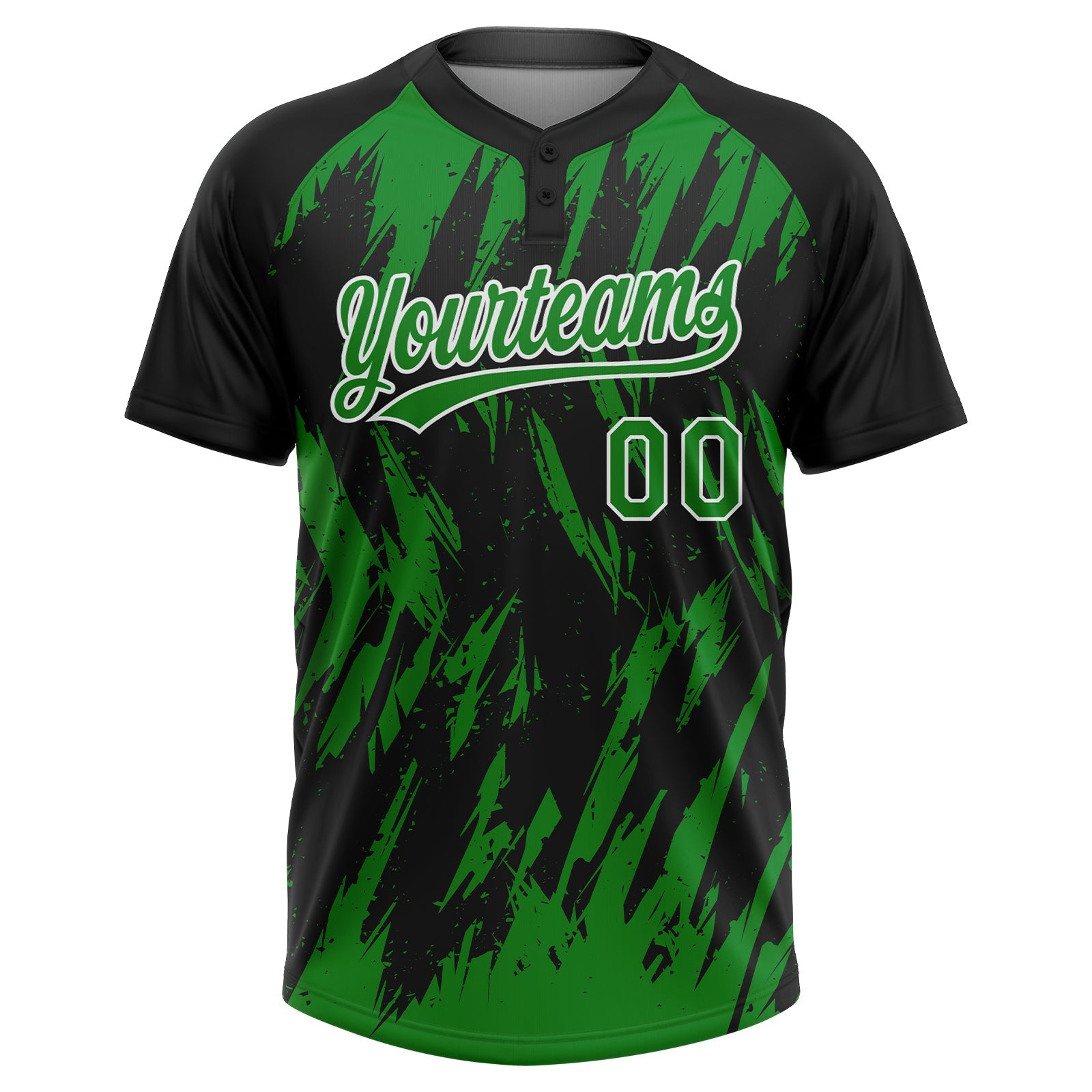 Custom Black Grass Green-White Splatter Torn Sharp Brush Stroke Two-Button Unisex Softball Jersey