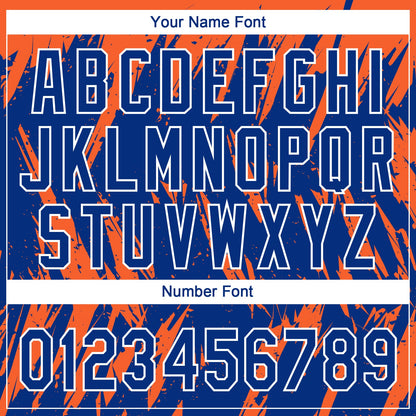 Custom Orange Royal-White Splatter Torn Sharp Brush Stroke Two-Button Unisex Softball Jersey