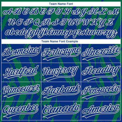 Custom Kelly Green Royal-White Splatter Torn Sharp Brush Stroke Two-Button Unisex Softball Jersey