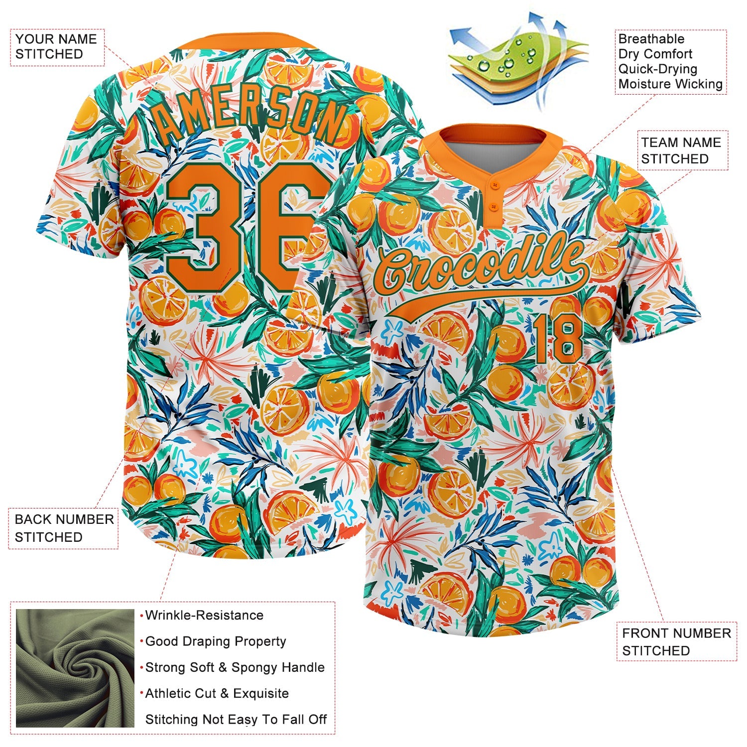 Custom White Bay Orange-Kelly Green Hawaii Fruit Orange Two-Button Unisex Softball Jersey