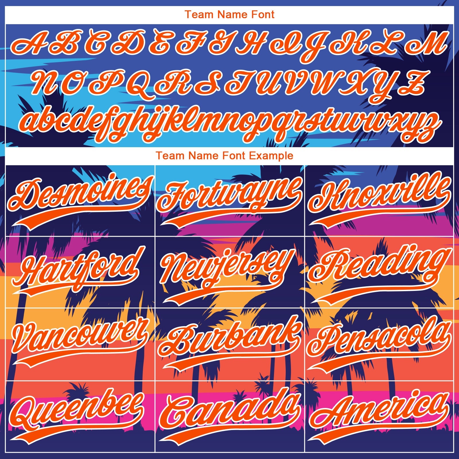Custom Royal Orange-White Tropical Hawaii Palm Trees Two-Button Unisex Softball Jersey