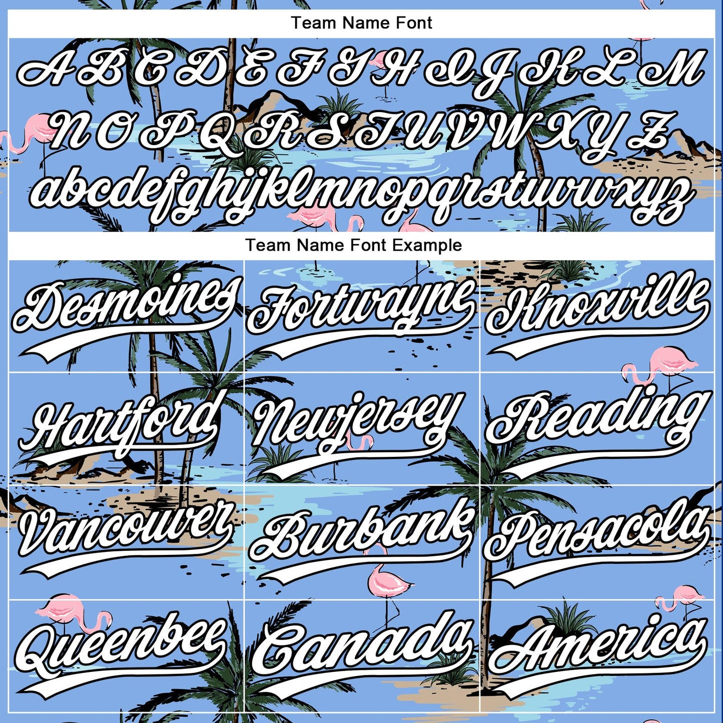Custom Light Blue White-Black Tropical Hawaii Palm Trees And Flamingo Two-Button Unisex Softball Jersey